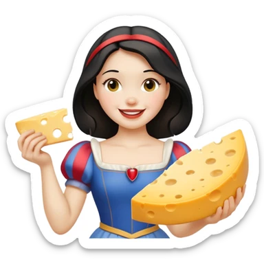  smiling Snow White holding wedge of cheese sticker