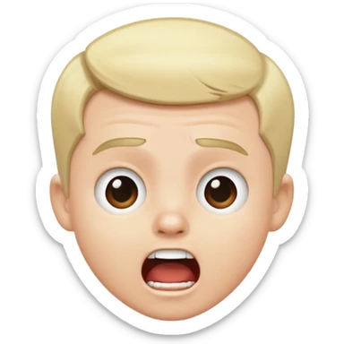 white kid with short blonde hair in a combover and is yelling sticker