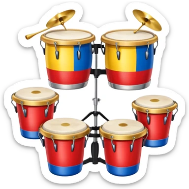 Colombian salsa music instruments - congas, trumpet, and timbales with Colombian flag colors sticker