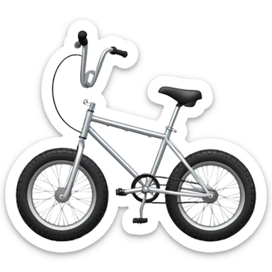 BMX bike with chrome frame, side view, small wheels with fat tires, high rise handlebars, pegs on axles, iOS emoji style sticker