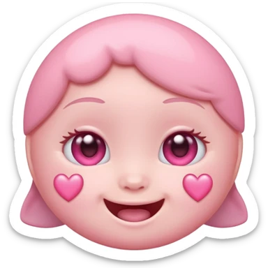 a baby pastel pink love face emoji with pink hearts in the eyes and a glowing baby pink gradient behind it  sticker