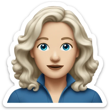 midlife white woman with blue eyes and layered shoulder length wavy hair sticker