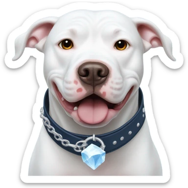 White pitbull with a collar that spells out Ice swimming with beluga sticker
