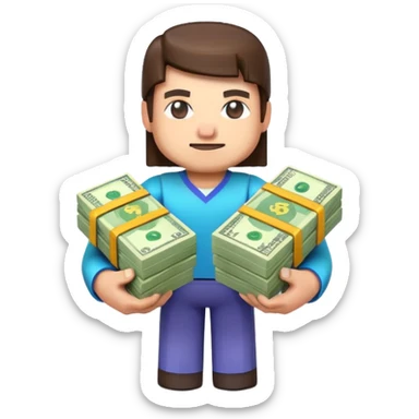 emoji style icon, minecraft blocky character holding a stack of money, pixel art style, bright colors, simple background, 3D glossy emoji, centered composition, soft shadow, high detail, clean outline, white background sticker
