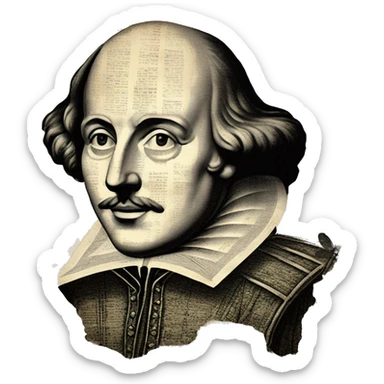 Shakespeare made of newspaper cuttings handwriting 420 hemp roses flowers plants leaves dragonfly mulberries Italy sticker