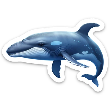 Cinematic Noble Humpback Whale Portrait Emoji, Poised and grand, with an enormous, barnacle-speckled blue-gray body, soulful, wise eyes, and a deeply serene presence, Simplified yet sharp and sophisticated features, highly detailed, glowing with a soft oceanic radiance, high shine, intelligent and powerful, stylized with an air of deep-sea mystery, focused and regal, soft glowing outline, capturing the essence of a legendary giant of the ocean that appears ready to glide majestically through the waves with effortless grace! sticker