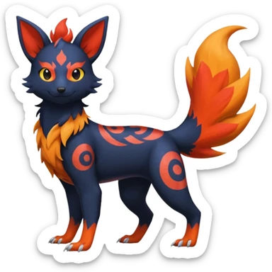 
Canine-Litten-Amaura-Salandit-Noibat-Flareon-Fakémon-fusion (full body) with intricate markings sticker