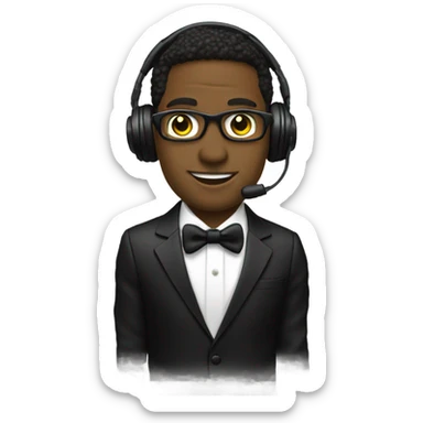 White dj spinning records black jacket black tie sticker