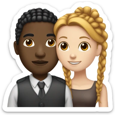 black guy with black cornrows kissing white girl with dark red hair sticker