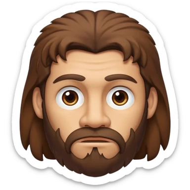 caveman with a long jawline, butt chin, brown hair, slight unibrow, brown eyes, and tan skin sticker
