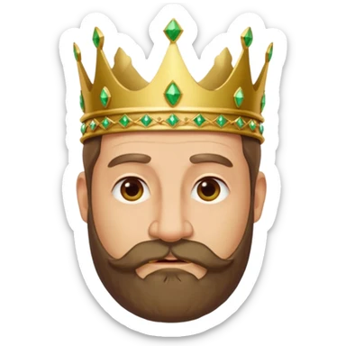 Create a cartoon-style emoji of Gaspar, one of the Three Wise Men. Only show his face and crown. He is middle-aged to older, with a brown beard, gentle wrinkles, and a green and gold jeweled crown. Express a wise and friendly demeanor. Colorful and simple, suitable as an emoji. sticker