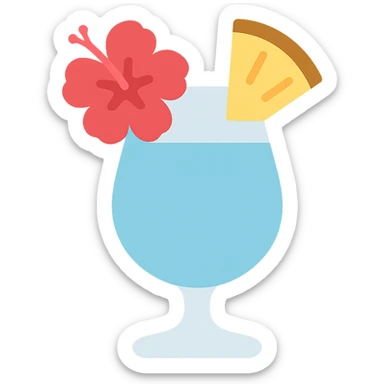 vibrant tropical fruity blue cocktail with hibiscus, pineapple and orange garnishes sticker