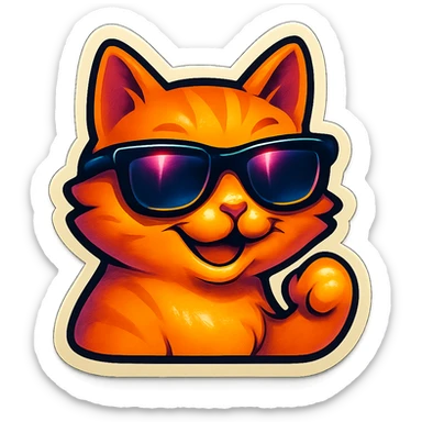 cat with sunglasses, sticker style, playful and bold colors sticker