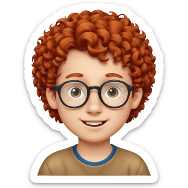 redhead kid with unique face features and very curly hair kid boy happy and big glassess and big nose sticker