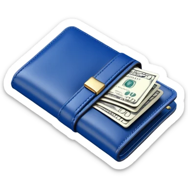 Rich emoji style Deep Blue leather wallet with dollar bills, luxury money vibe, premium 3D emoji, ultra clean, high detail, no background sticker