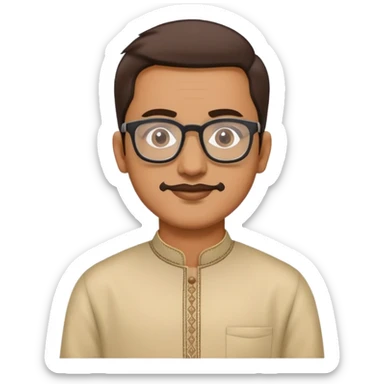 man with wheatish skin tone, wearing kurta with rectangle glasses sticker