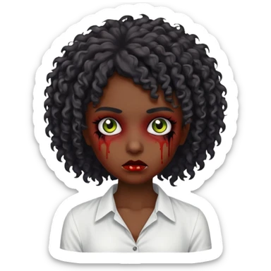 a curly haired emo zombie with a white blouse and dark skin sticker