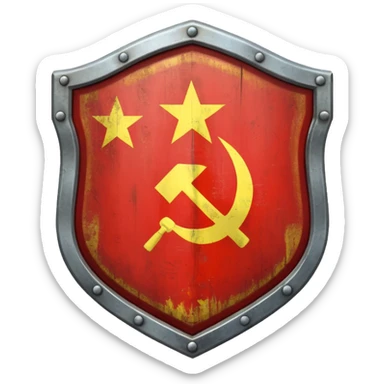 generate a very realistic metal shield with the USSR flag sticker
