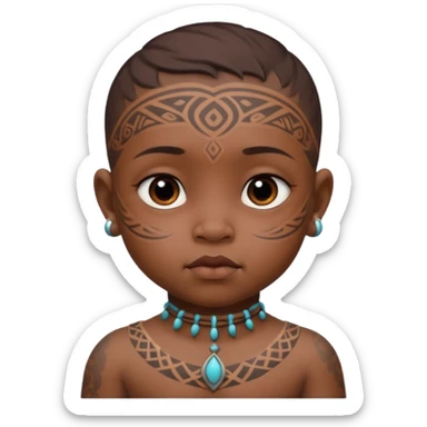 tatooed baby on neck and face, tribal ancient sticker