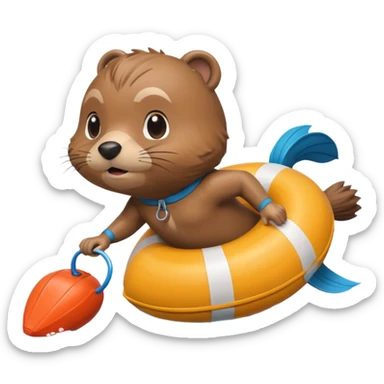 A focused beaver swimmer wearing a racing suit, diving past a floating buoy chibi cute


 sticker