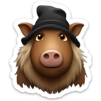 fullface sad brown boar with black winter hat sticker