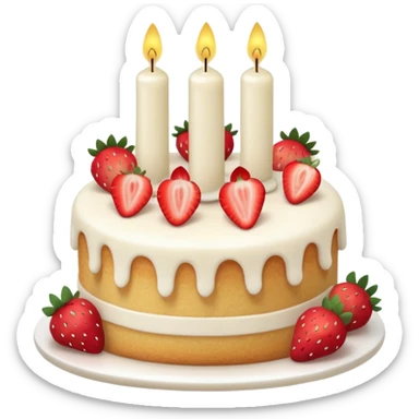 Jellycat vanilla cake with white frostting and strawberries on top with one candle  sticker