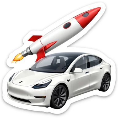 Tesla model 3 white. Two rockets mounted flat on roof sticker