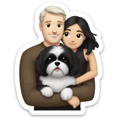 White Man with dark hair hugging black shih tzu  sticker