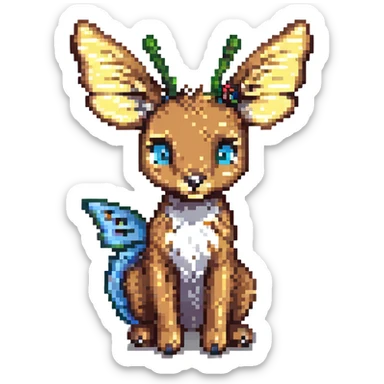 Bambi in pixel art, sitting down, with a butterfly on his tail sticker