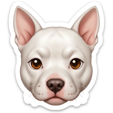 White pitbull with big pointed ears and brown spot on eye sticker
