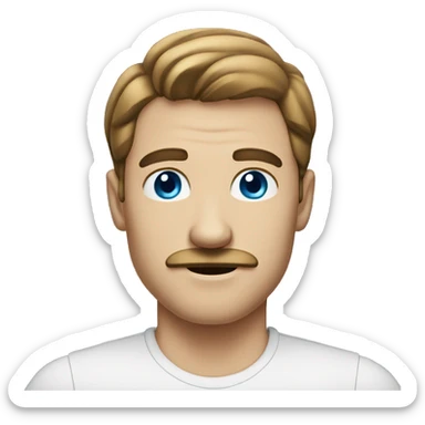 man with mustache, white man, blue eyes, brownish hair, handsome sticker