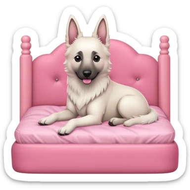 White belgian Shepard sit in a pink bed
  sticker