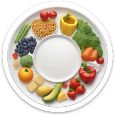 round white plate with healthy food sticker