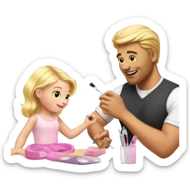 blonde babydaughter gives blonde dad a manicure sticker