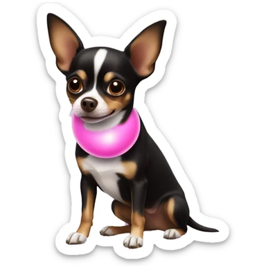 Black and brown chihuahua playing with pink ball sticker