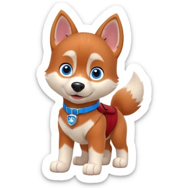 cute, disney red siberian husky with blue eyes; paw patrol style sticker