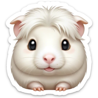 Cinematic Cute White Guinea Pig Portrait Emoji, Head tilted playfully and inquisitively, showcasing a silky, immaculate white fur with a natural glow, round, sparkling dark eyes filled with curiosity, Simplified yet irresistibly adorable features, highly detailed, glowing with a warm, friendly light, high shine, affectionate and lively, stylized with a touch of whimsy, bright and endearing, soft glowing outline, capturing the essence of a mischievous yet loving guinea pig, so playful it feels like it could nuzzle out of the screen and into your arms! sticker