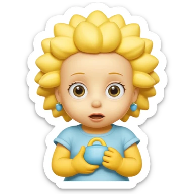 A 3D cartoon baby character fully yellow skin, styled like Maggie Simpson, with pacifier, big eyes, smooth shading, Memoji-style rendering, consistent with other yellow Simpsons characters. sticker