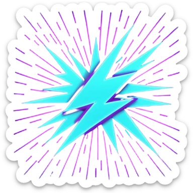 Minimalist emoji, a stylized lightning bolt cutting through a neon laser grid, 80s/90s retro-futurism style, bright purple and cyan, white background. sticker