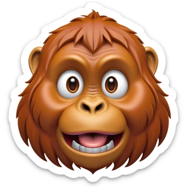 Cinematic Comical Orangutan Portrait Emoji, Head tilted dramatically with an exaggeratedly shocked expression, featuring a robust, animated face with wide, comically expressive eyes full of humorous disbelief, Simplified yet hilariously expressive features, highly detailed, glowing with a slightly sassy glow, high shine, dramatic yet playful, stylized with an air of quirky jungle attitude, soft glowing outline, capturing the essence of a meme-worthy orangutan that looks ready to side-eye its way into viral fame! sticker
