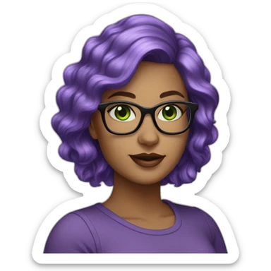 curvy-white-woman-purple-wavy-hair-green-eyes-square-glasses sticker