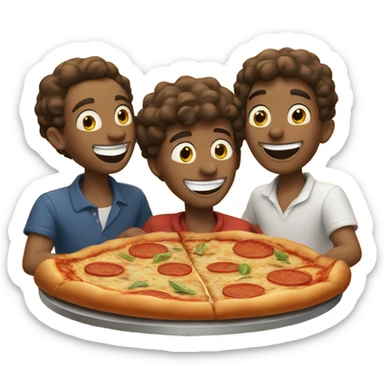 Three lads eating pizza downtown Manhattan. Before hitting the outdoor bar and dance.  sticker