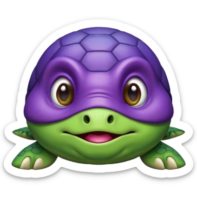 Crying almost sobbing turtle wearing purple sticker