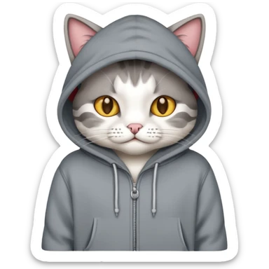 Un gato con una sudadera gris sticker