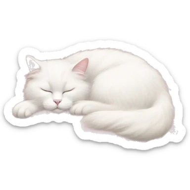 White cat angora sleeping in the soft pink circle pillow  sticker