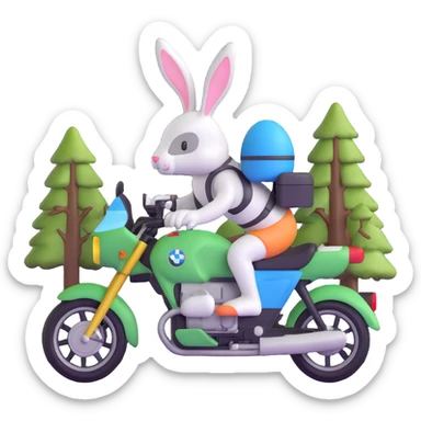 Easter bunny riding a BMW boxer motorcycle with trees and grass in the background sticker