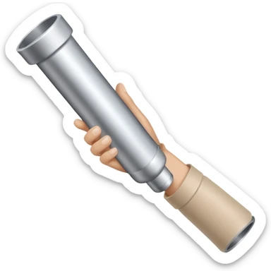 one single beige skin colored hand holding a cylindrical tube sticker