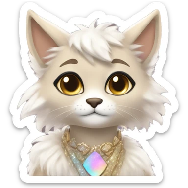 Furry, sparkle, iridescent, colorful, pastel, edgy, cool, fantasy beautiful, brown, beige, white, divine, godly, angelic, animal, anthro, full body, fursona, feline sticker