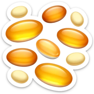 Animal sources of vitamin A: liver, egg yolks, cod liver oil, butter, and fatty fish glowing with a gentle golden aura. These foods emit a soft warm light representing their high content of preformed vitamin A (retinol). sticker