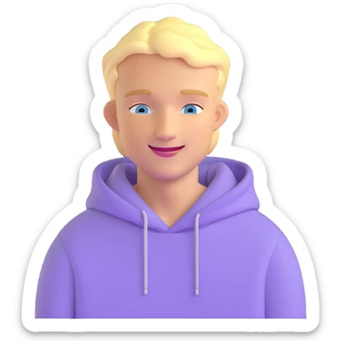 smiling blonde man with blue eyes in a lilac hoodie sticker